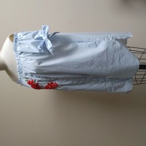 Forever21 Rose Applique Off-Shoulder Blue White Striped Shirt M